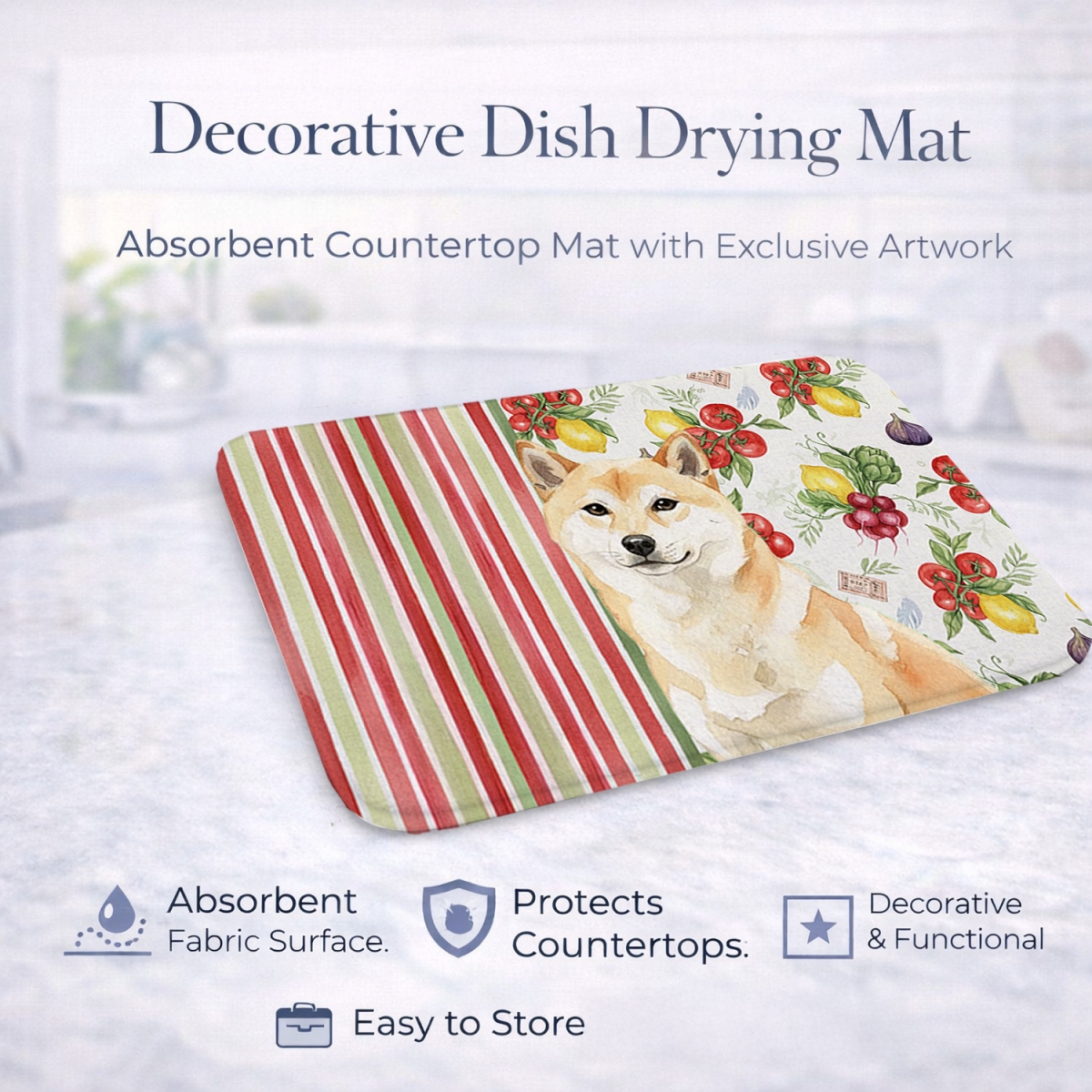Picture of Carolines Treasures WDK8414DDM 21 x 14 in. Cream Shiba Inu Vegetables Dish Drying Mat