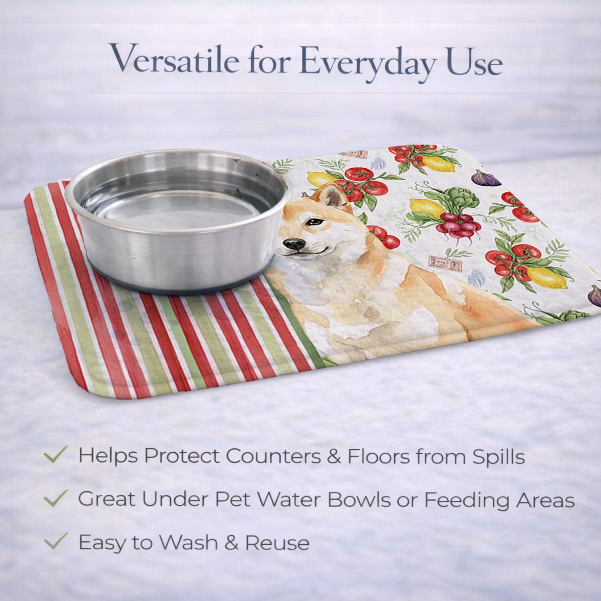 Picture of Carolines Treasures WDK8414DDM 21 x 14 in. Cream Shiba Inu Vegetables Dish Drying Mat