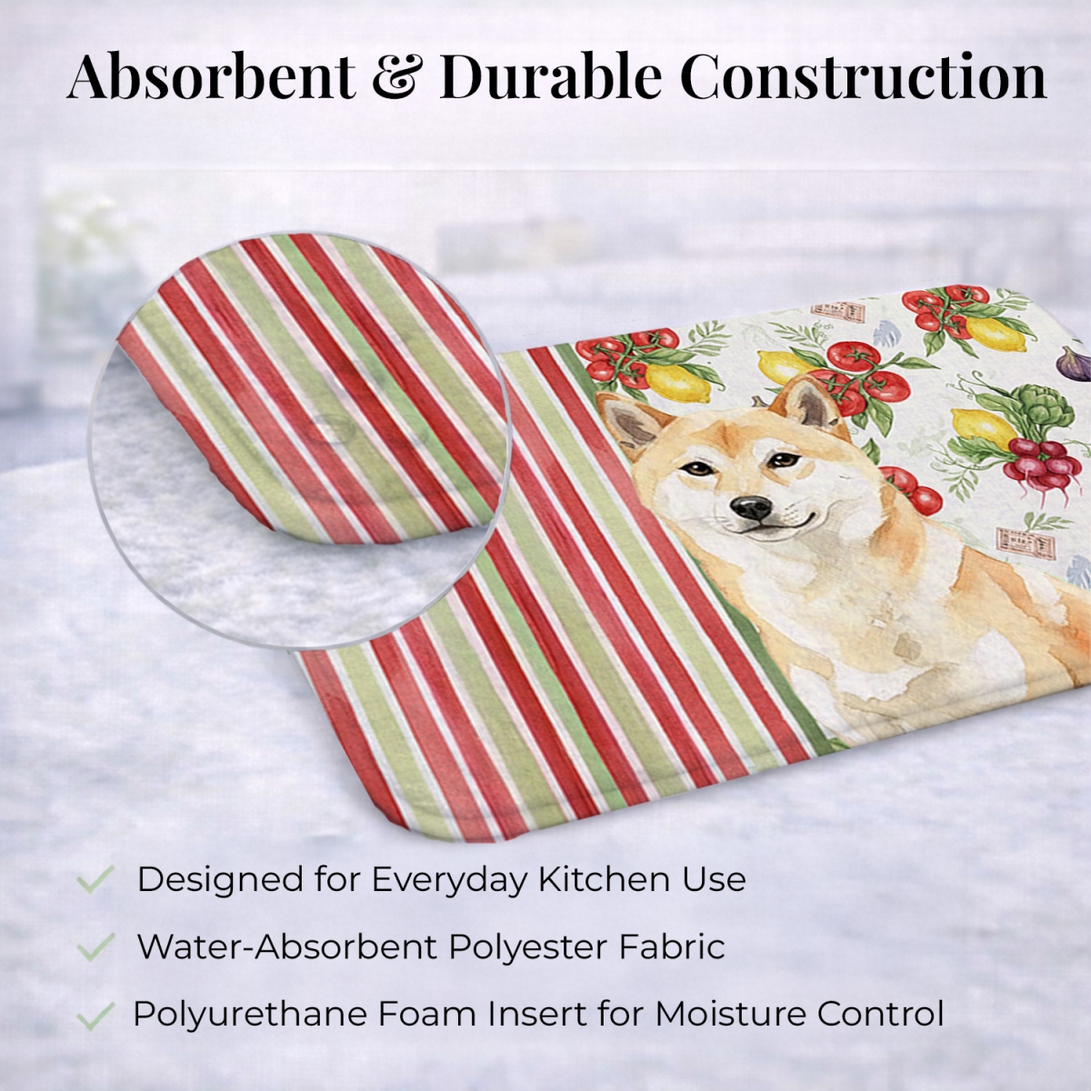 Picture of Carolines Treasures WDK8414DDM 21 x 14 in. Cream Shiba Inu Vegetables Dish Drying Mat