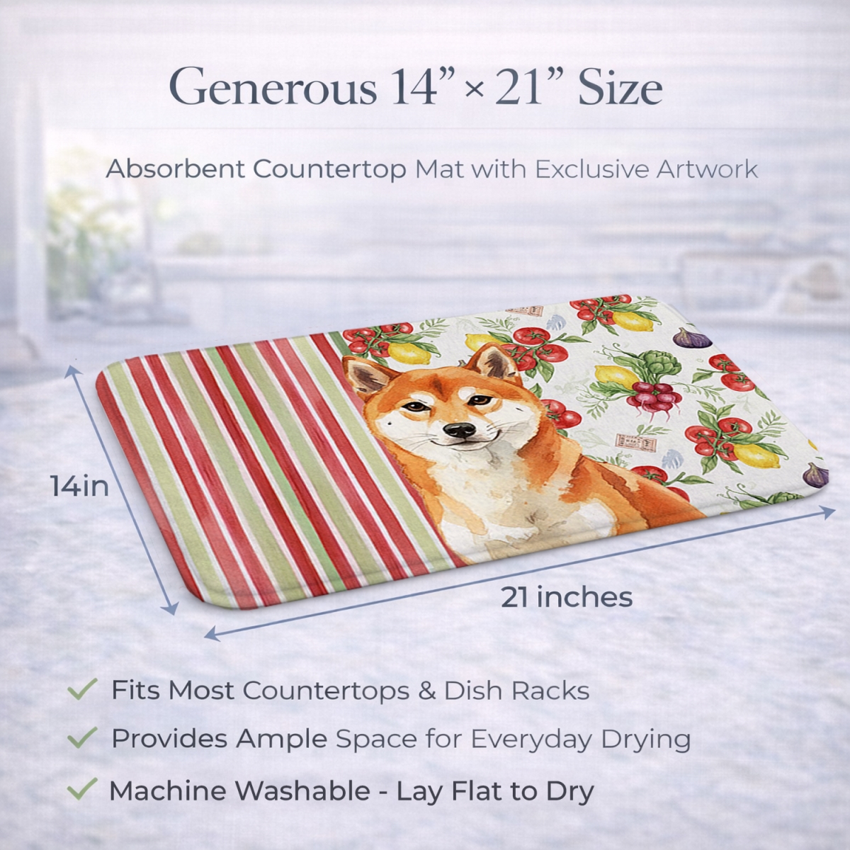 Picture of Carolines Treasures WDK8415DDM 21 x 14 in. Red Shiba Inu Vegetables Dish Drying Mat