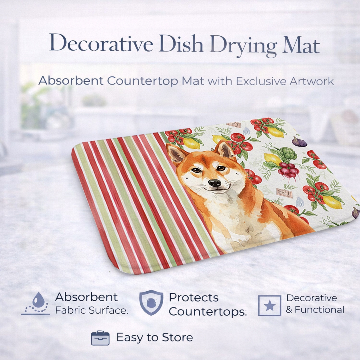 Picture of Carolines Treasures WDK8415DDM 21 x 14 in. Red Shiba Inu Vegetables Dish Drying Mat