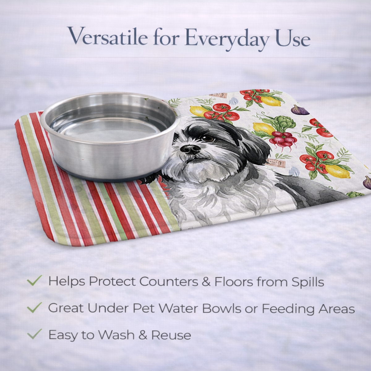 Picture of Carolines Treasures WDK8416DDM 21 x 14 in. Black & White Shih Tzu Vegetables Dish Drying Mat