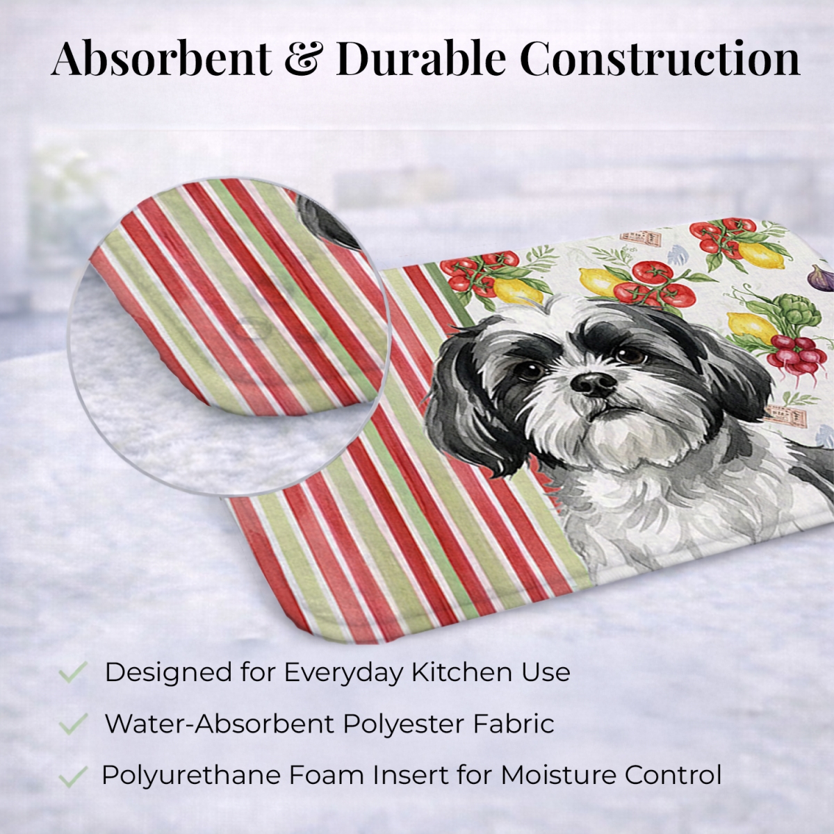 Picture of Carolines Treasures WDK8416DDM 21 x 14 in. Black & White Shih Tzu Vegetables Dish Drying Mat