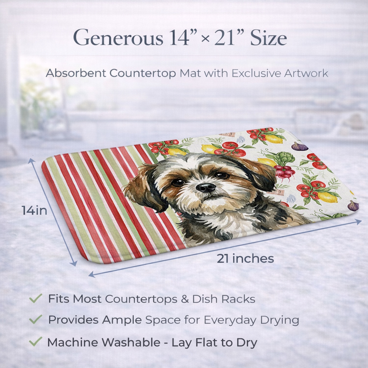 Picture of Carolines Treasures WDK8417DDM 21 x 14 in. Brindle Shih Tzu Vegetables Dish Drying Mat