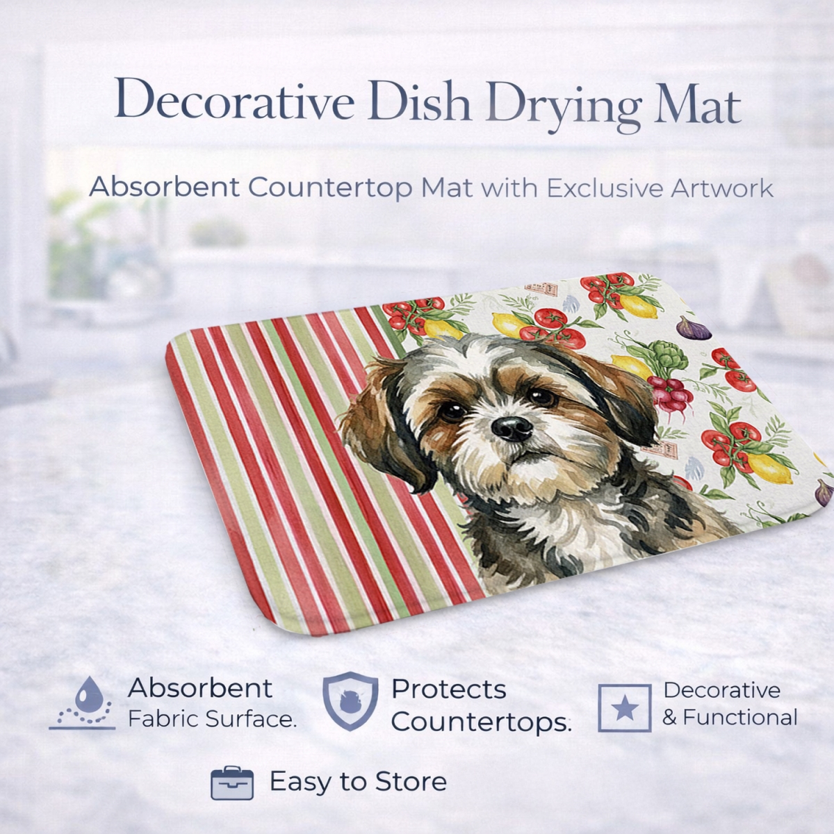 Picture of Carolines Treasures WDK8417DDM 21 x 14 in. Brindle Shih Tzu Vegetables Dish Drying Mat