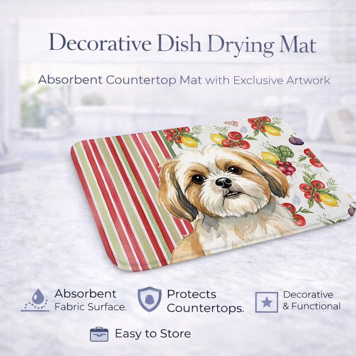 Picture of Carolines Treasures WDK8418DDM 21 x 14 in. Gold & White Shih Tzu Vegetables Dish Drying Mat