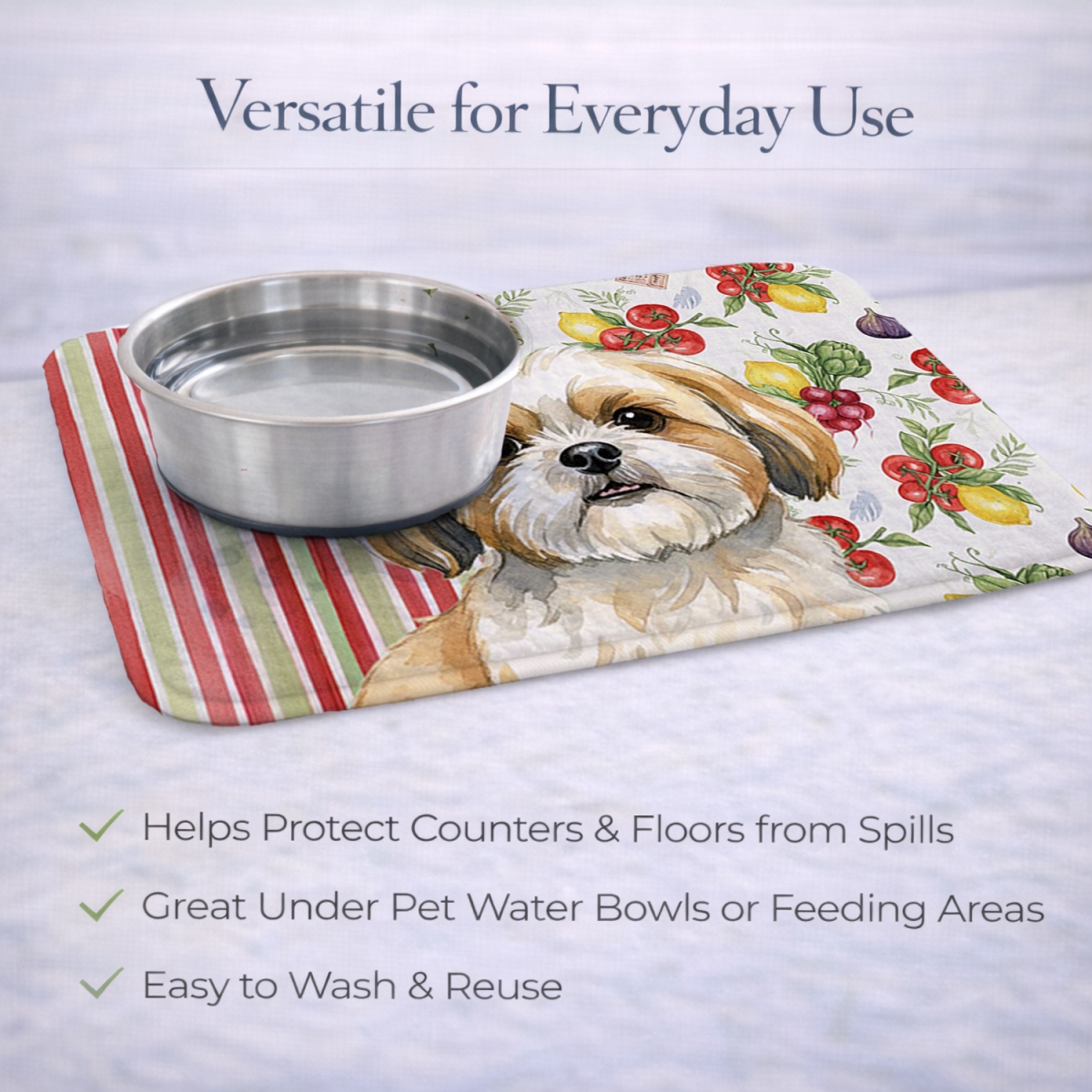 Picture of Carolines Treasures WDK8418DDM 21 x 14 in. Gold & White Shih Tzu Vegetables Dish Drying Mat