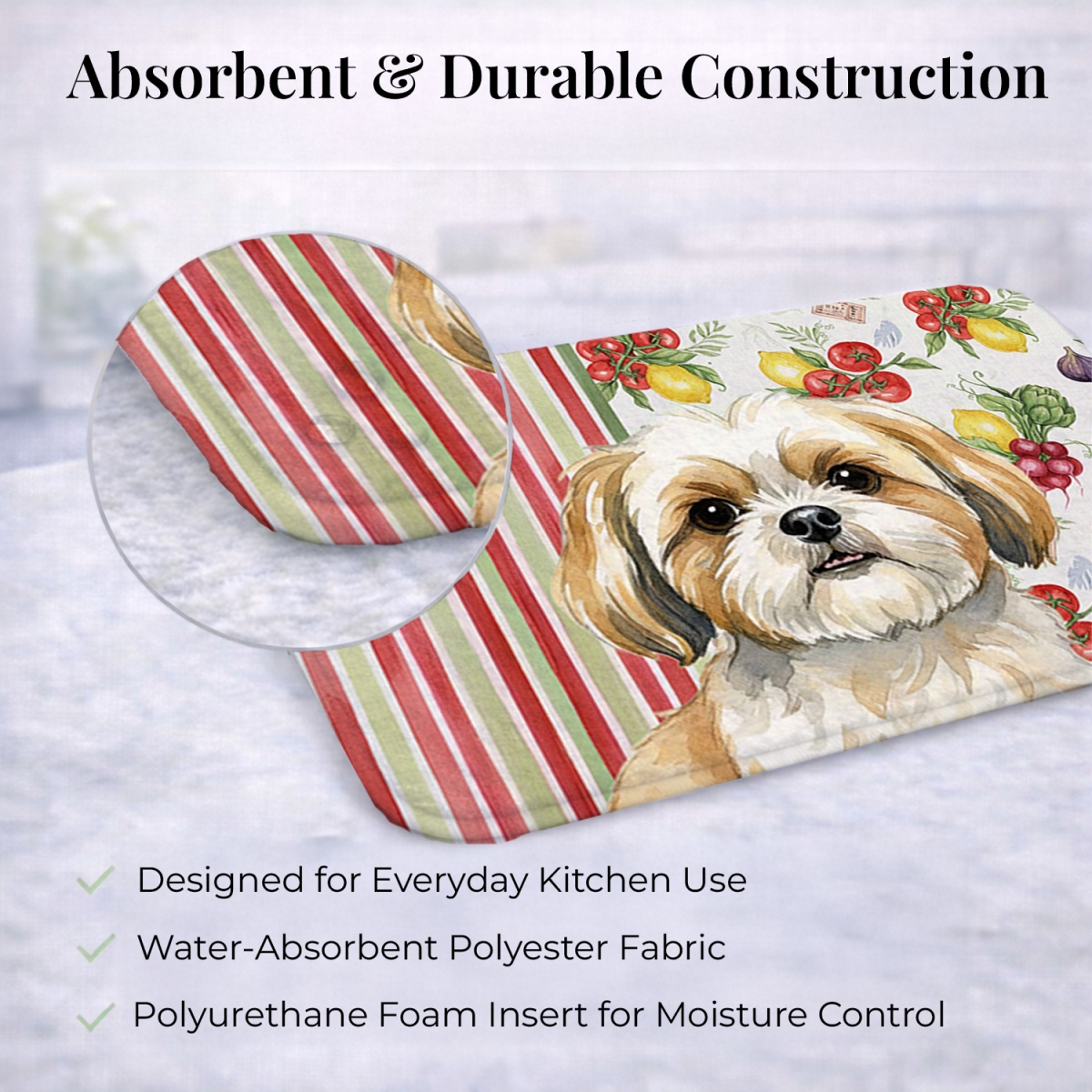 Picture of Carolines Treasures WDK8418DDM 21 x 14 in. Gold & White Shih Tzu Vegetables Dish Drying Mat