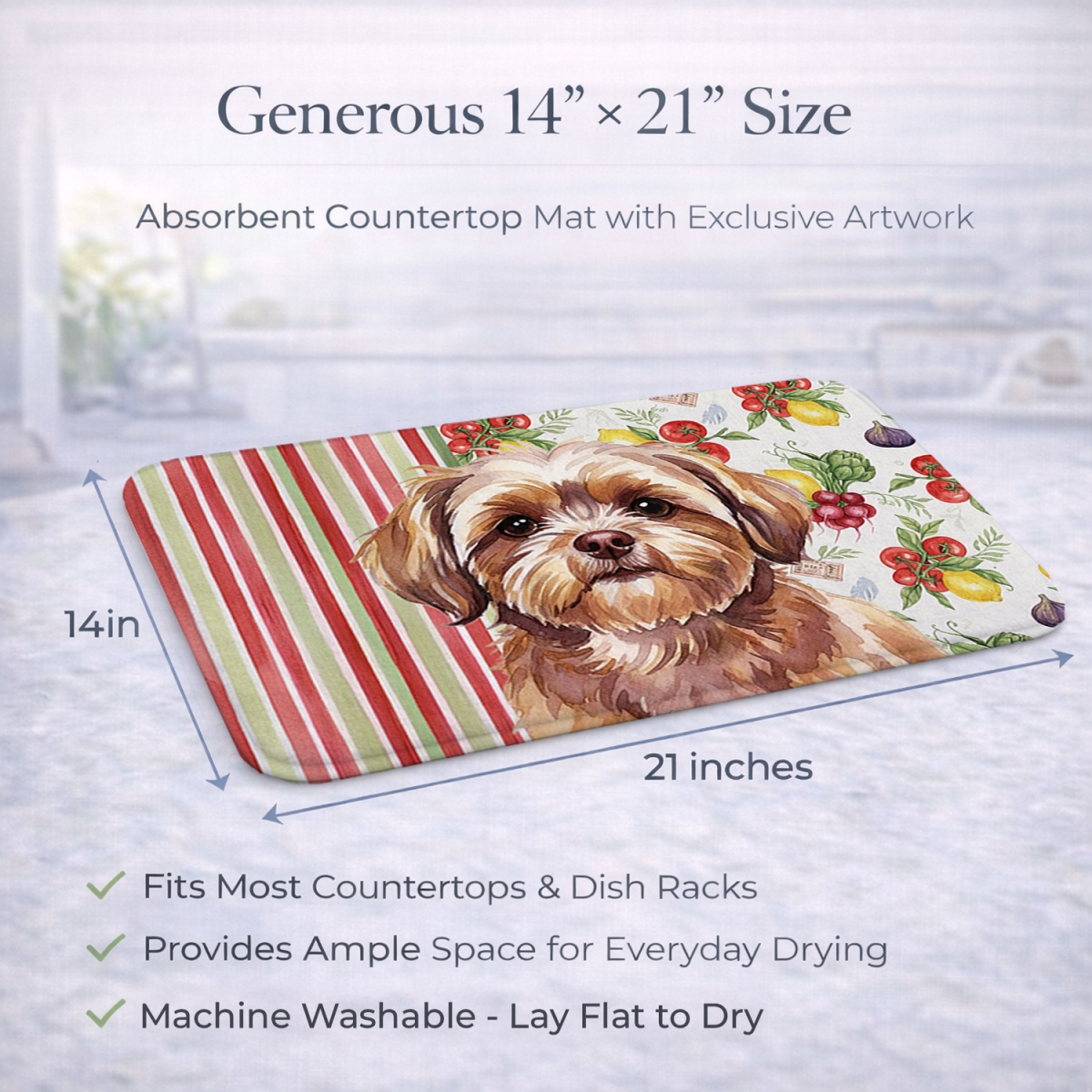 Picture of Carolines Treasures WDK8419DDM 21 x 14 in. Liver Shih Tzu Vegetables Dish Drying Mat