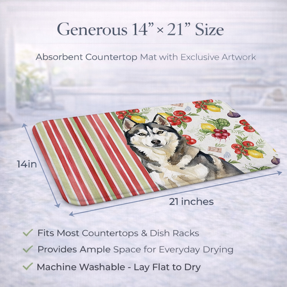 Picture of Carolines Treasures WDK8420DDM 21 x 14 in. Agouti Siberian Husky Vegetables Dish Drying Mat