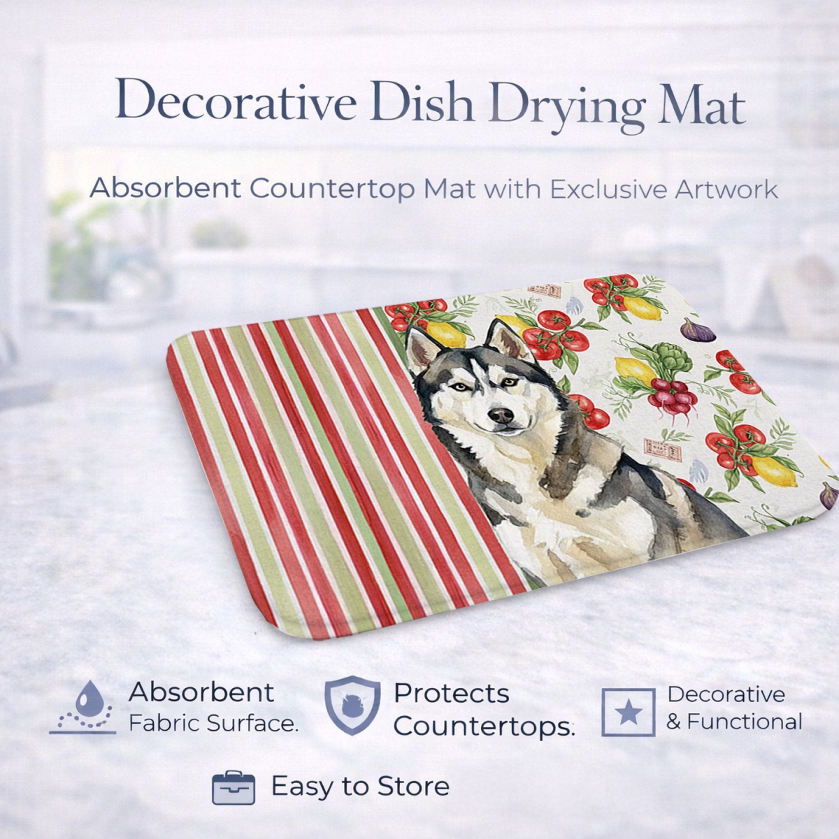 Picture of Carolines Treasures WDK8420DDM 21 x 14 in. Agouti Siberian Husky Vegetables Dish Drying Mat