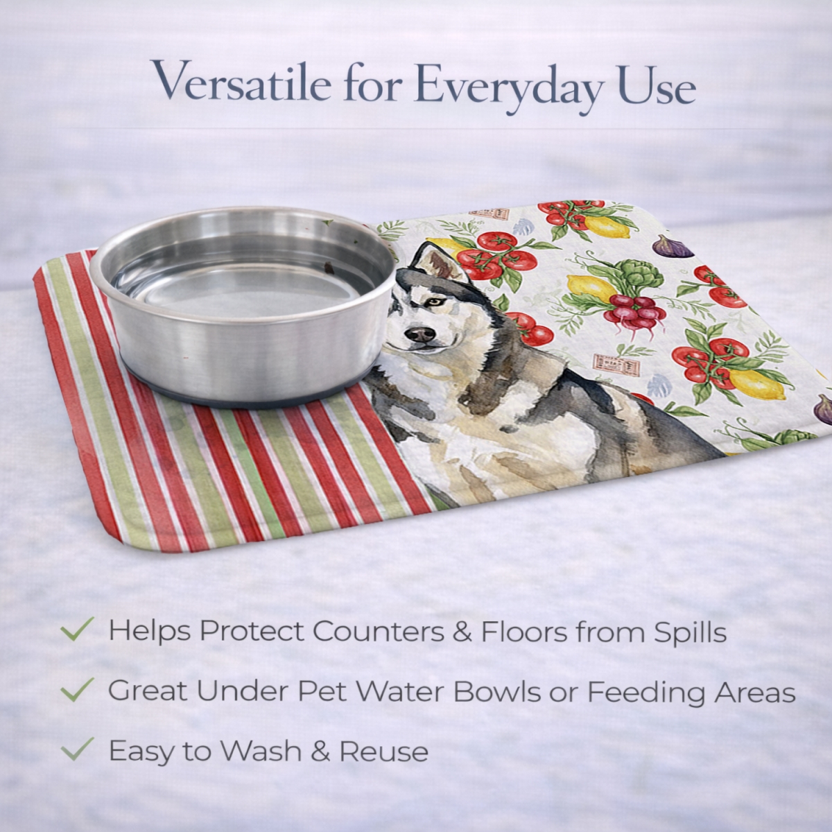 Picture of Carolines Treasures WDK8420DDM 21 x 14 in. Agouti Siberian Husky Vegetables Dish Drying Mat