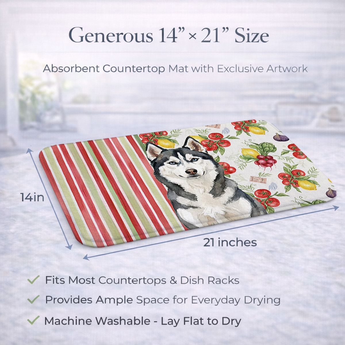 Picture of Carolines Treasures WDK8421DDM 21 x 14 in. Siberian Husky Vegetables Dish Drying Mat