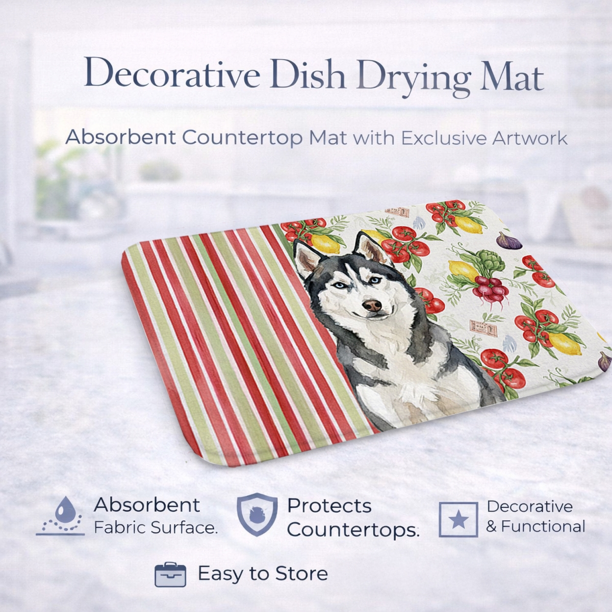 Picture of Carolines Treasures WDK8421DDM 21 x 14 in. Siberian Husky Vegetables Dish Drying Mat