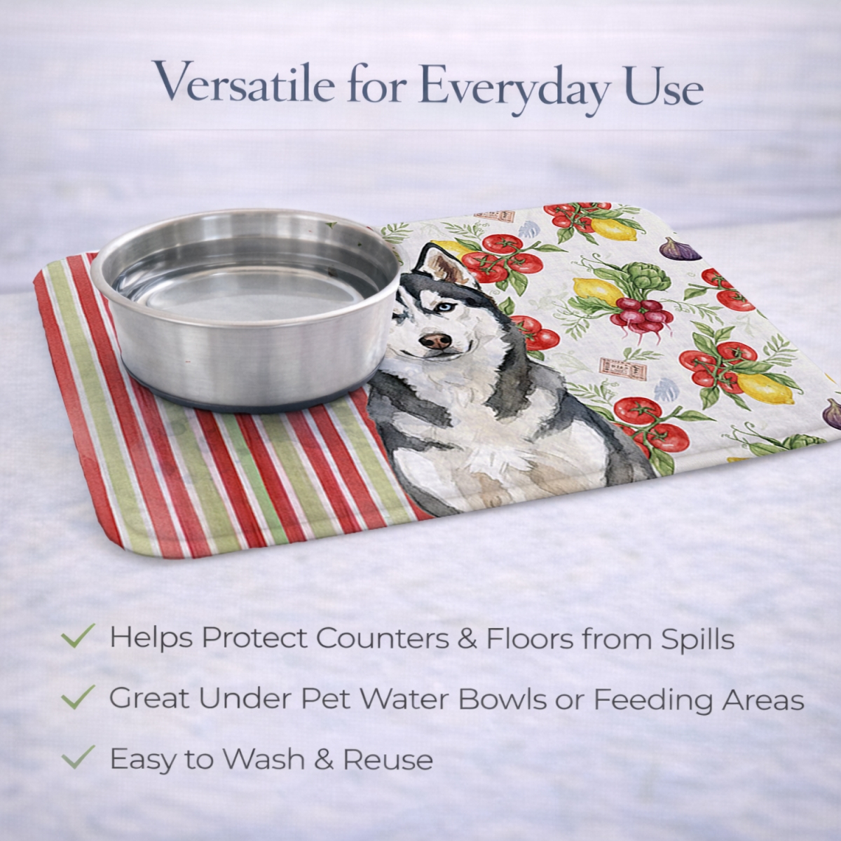 Picture of Carolines Treasures WDK8421DDM 21 x 14 in. Siberian Husky Vegetables Dish Drying Mat