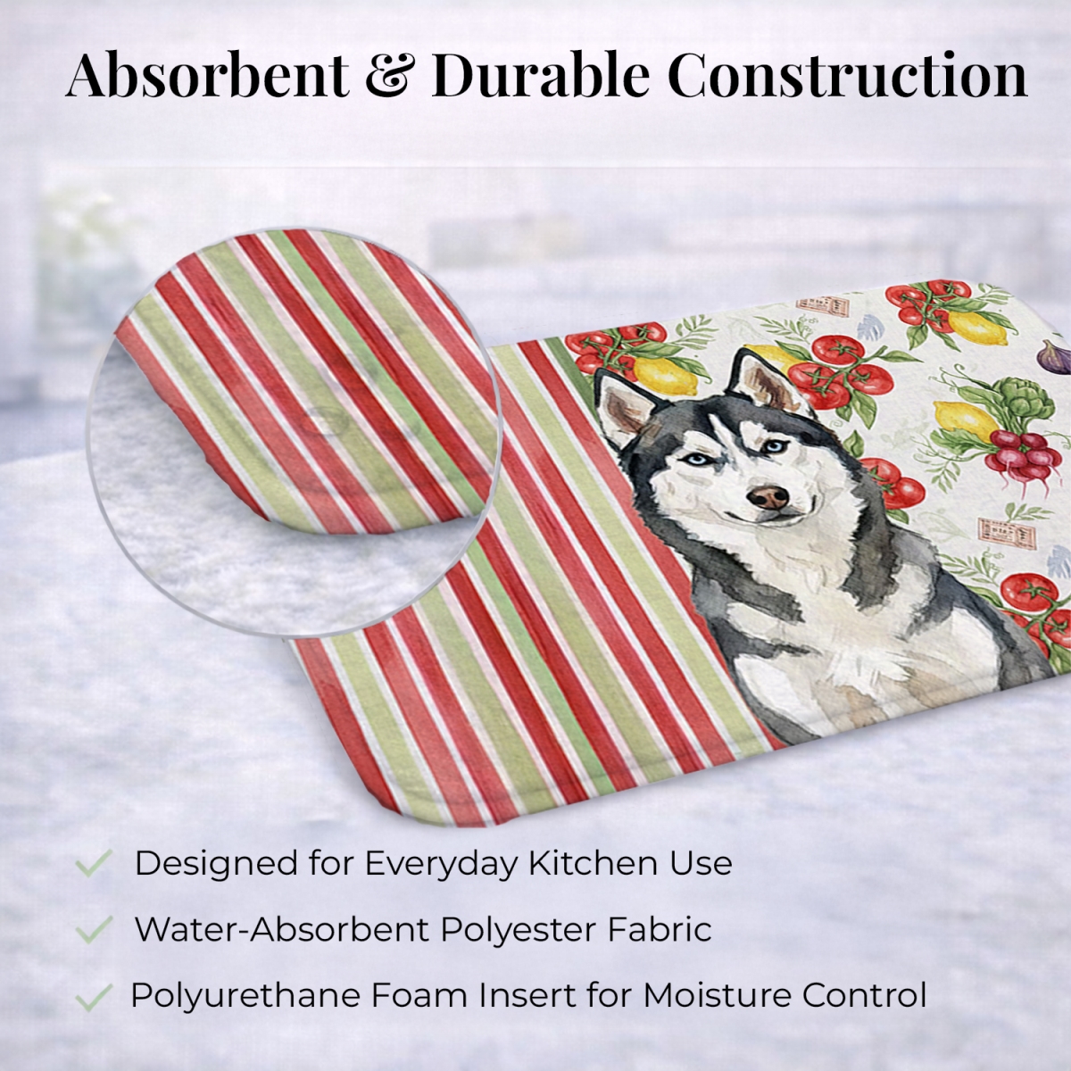 Picture of Carolines Treasures WDK8421DDM 21 x 14 in. Siberian Husky Vegetables Dish Drying Mat