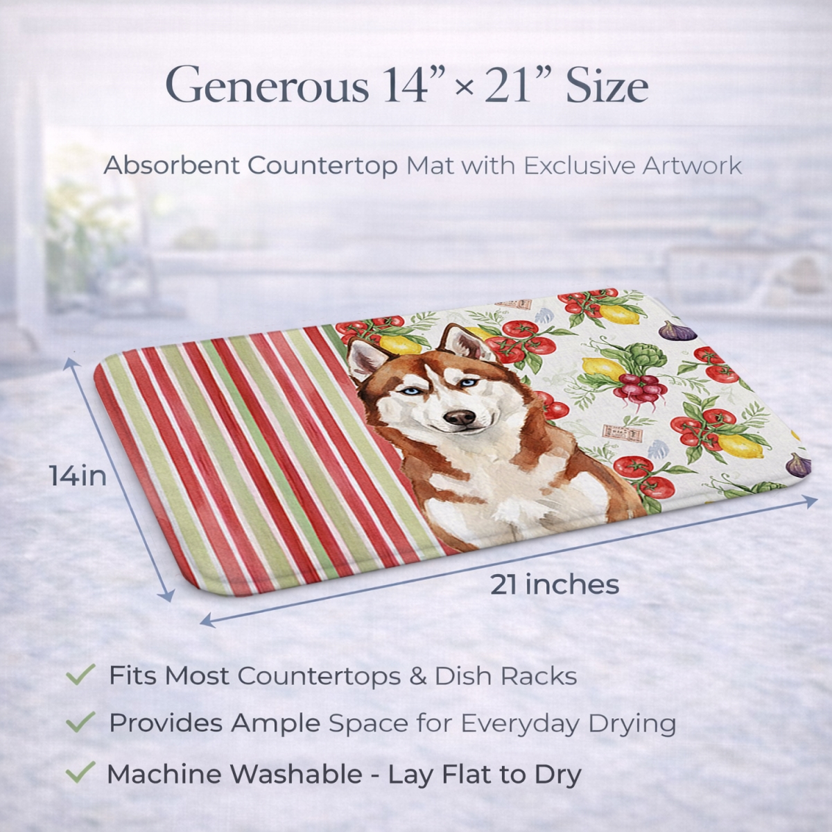 Picture of Carolines Treasures WDK8422DDM 21 x 14 in. Red & White Siberian Husky Vegetables Dish Drying Mat