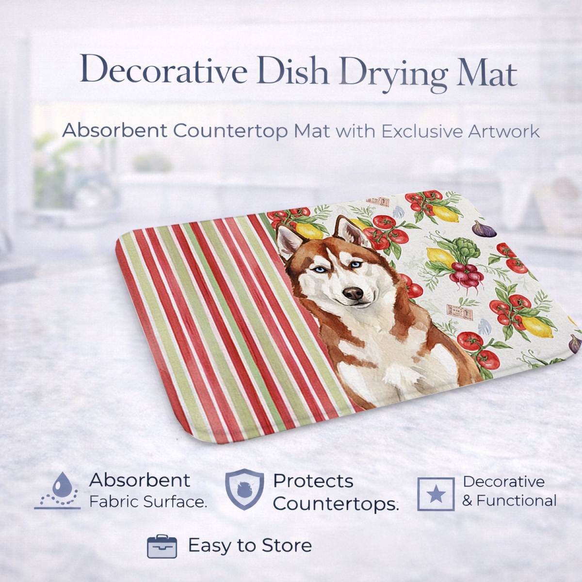 Picture of Carolines Treasures WDK8422DDM 21 x 14 in. Red & White Siberian Husky Vegetables Dish Drying Mat