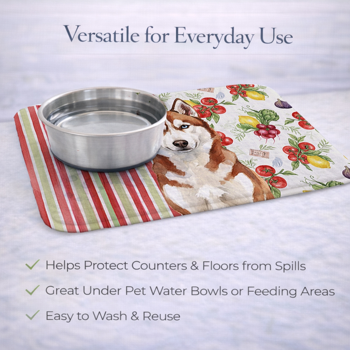 Picture of Carolines Treasures WDK8422DDM 21 x 14 in. Red & White Siberian Husky Vegetables Dish Drying Mat