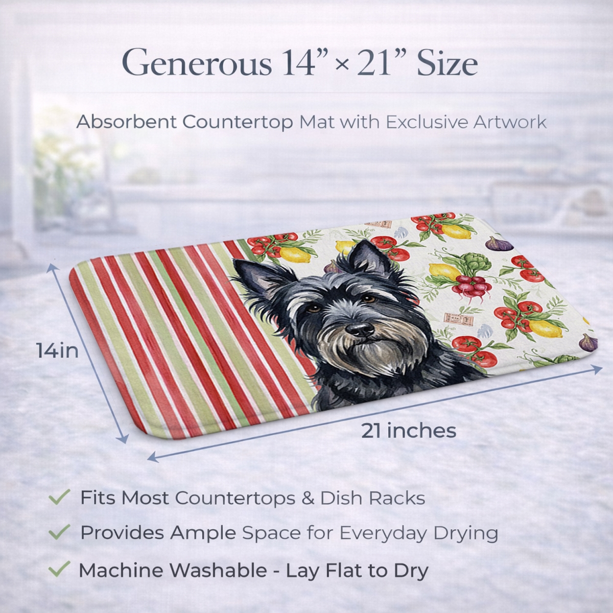 Picture of Carolines Treasures WDK8423DDM 21 x 14 in. Black Skye Terrier Vegetables Dish Drying Mat