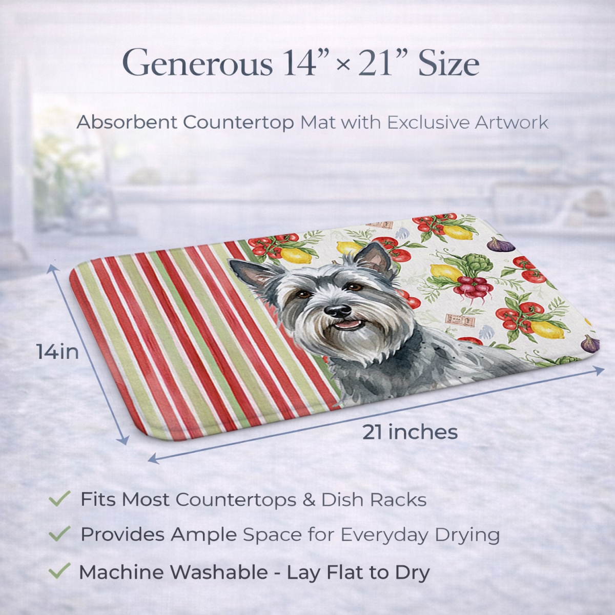 Picture of Carolines Treasures WDK8424DDM 21 x 14 in. Gray Skye Terrier Vegetables Dish Drying Mat