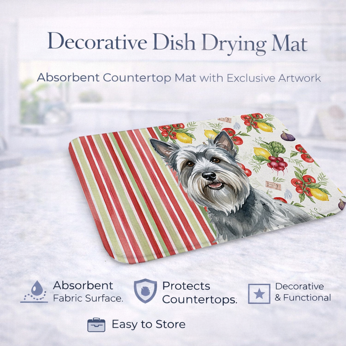 Picture of Carolines Treasures WDK8424DDM 21 x 14 in. Gray Skye Terrier Vegetables Dish Drying Mat