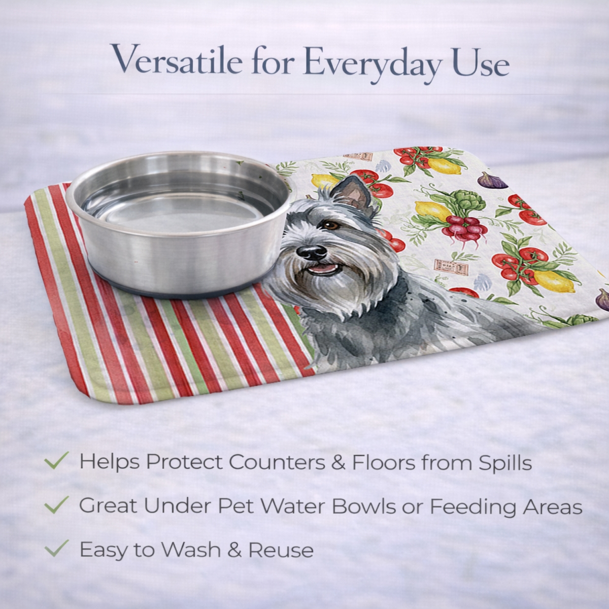 Picture of Carolines Treasures WDK8424DDM 21 x 14 in. Gray Skye Terrier Vegetables Dish Drying Mat