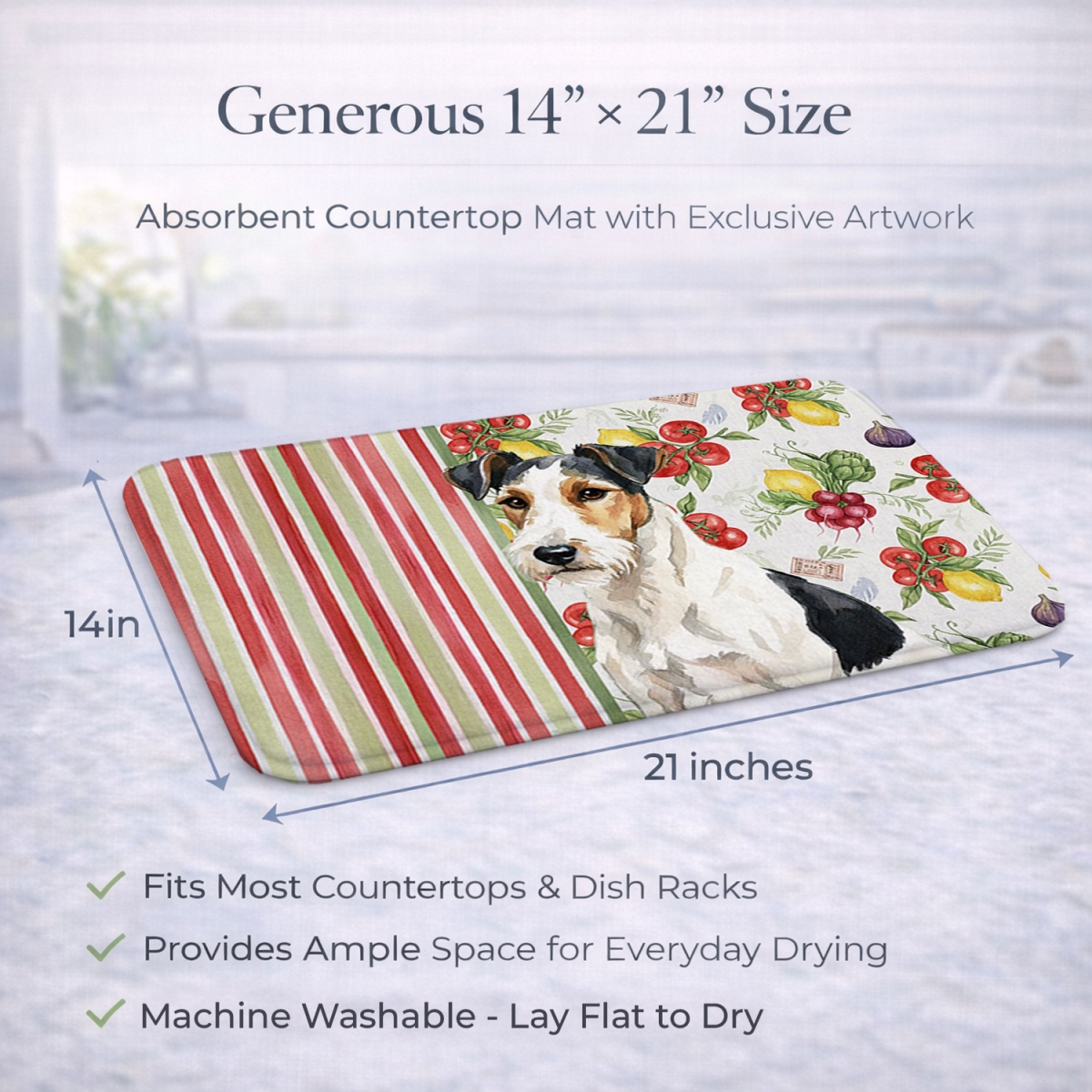 Picture of Carolines Treasures WDK8425DDM 21 x 14 in. Smooth Fox Terrier Vegetables Dish Drying Mat