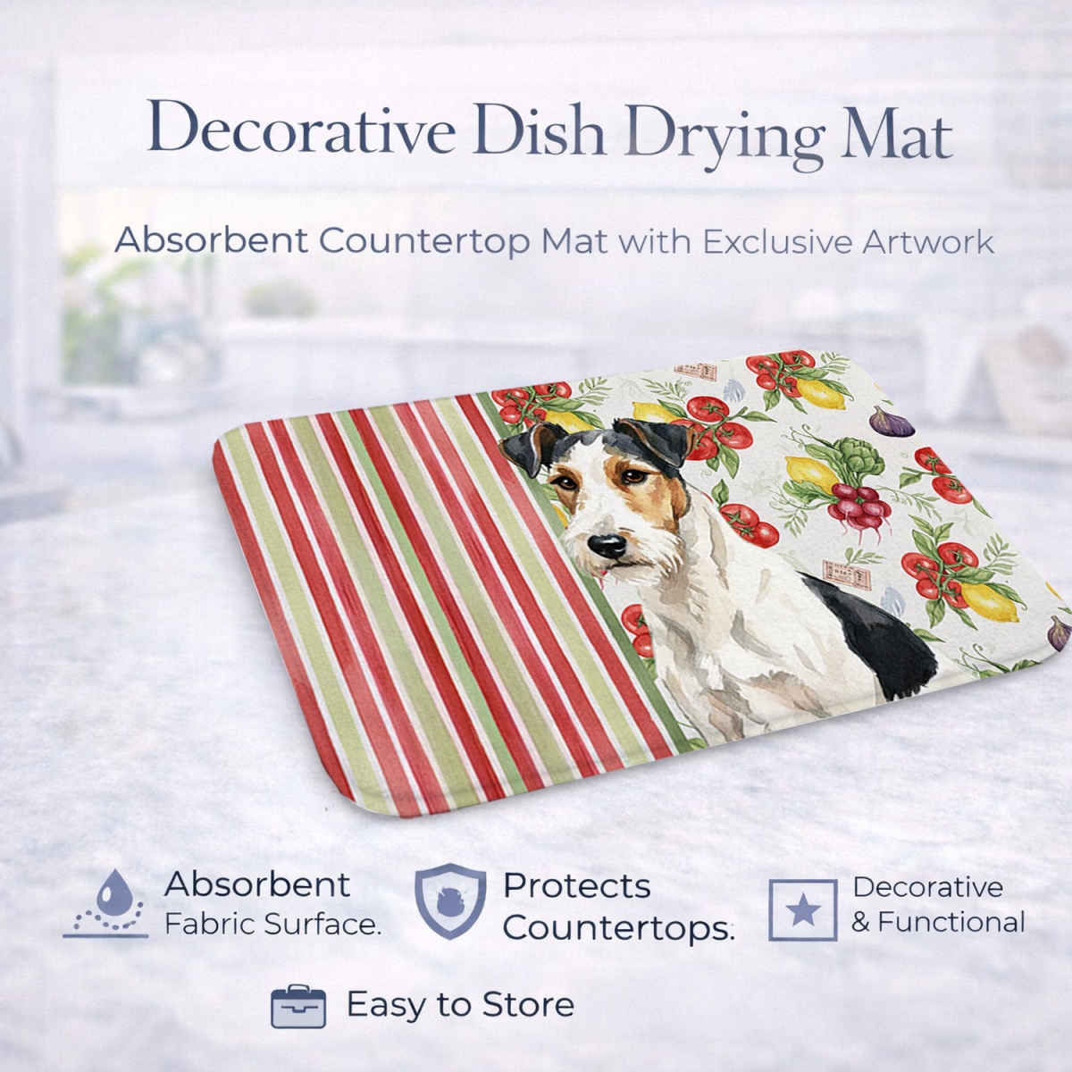 Picture of Carolines Treasures WDK8425DDM 21 x 14 in. Smooth Fox Terrier Vegetables Dish Drying Mat
