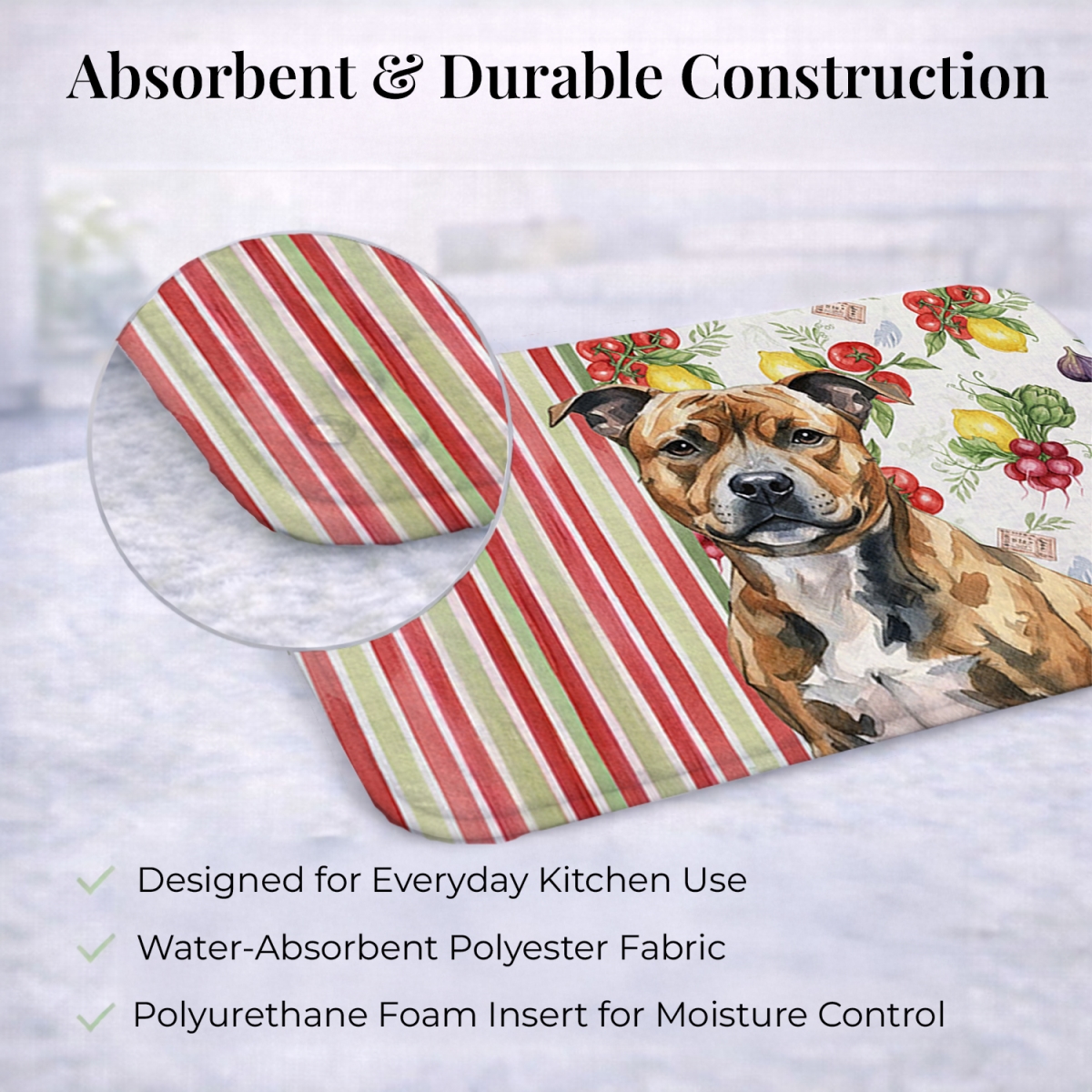 Picture of Carolines Treasures WDK8429DDM 21 x 14 in. Brindle Staffordshire Bull Terrier Vegetables Dish Drying Mat