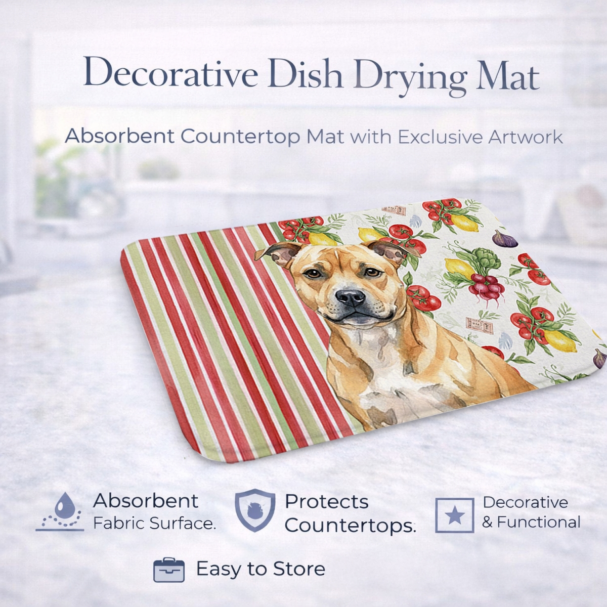Picture of Carolines Treasures WDK8430DDM 21 x 14 in. Fawn Staffordshire Bull Terrier Vegetables Dish Drying Mat