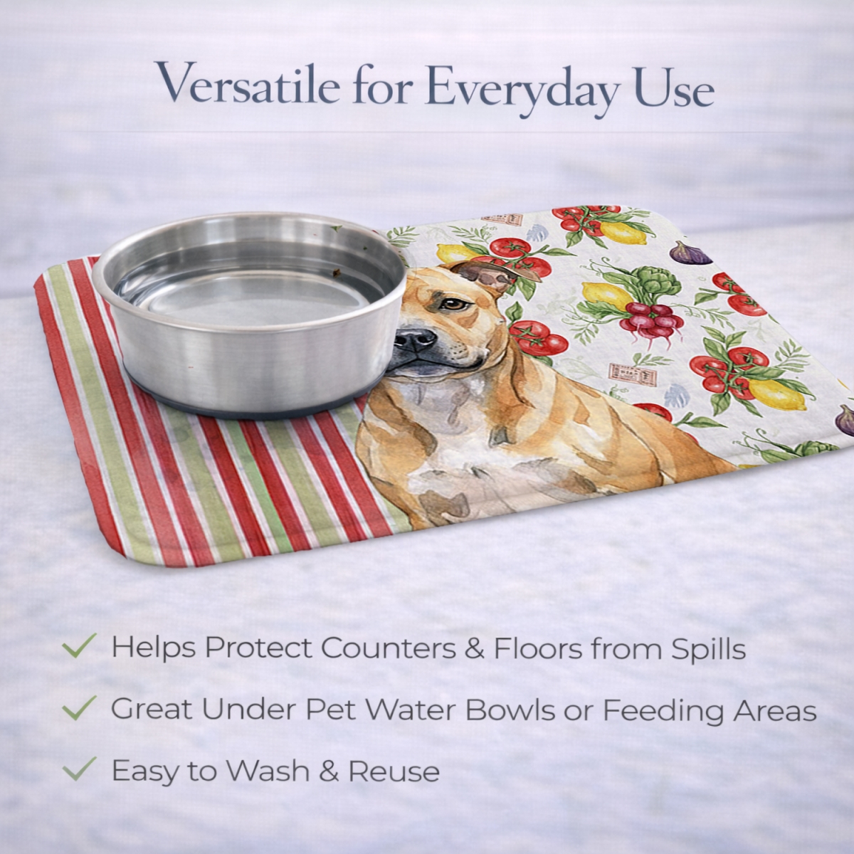 Picture of Carolines Treasures WDK8430DDM 21 x 14 in. Fawn Staffordshire Bull Terrier Vegetables Dish Drying Mat