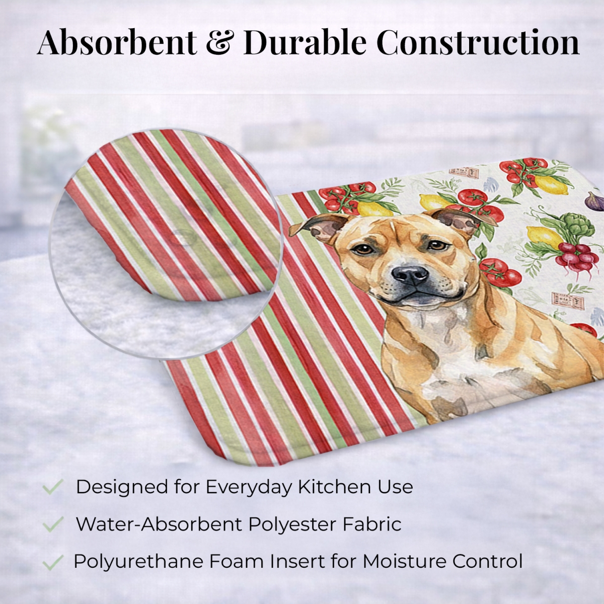 Picture of Carolines Treasures WDK8430DDM 21 x 14 in. Fawn Staffordshire Bull Terrier Vegetables Dish Drying Mat