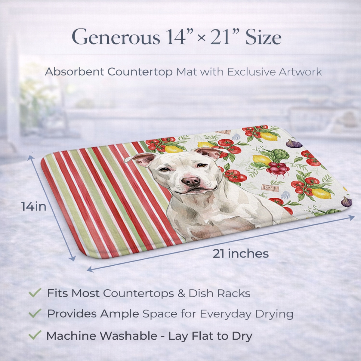 Picture of Carolines Treasures WDK8431DDM 21 x 14 in. White Staffordshire Bull Terrier Vegetables Dish Drying Mat