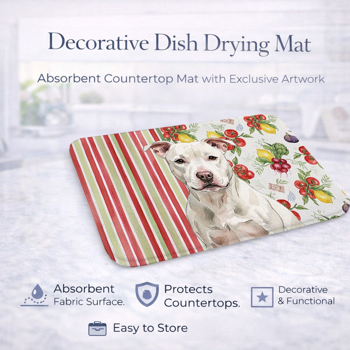 Picture of Carolines Treasures WDK8431DDM 21 x 14 in. White Staffordshire Bull Terrier Vegetables Dish Drying Mat