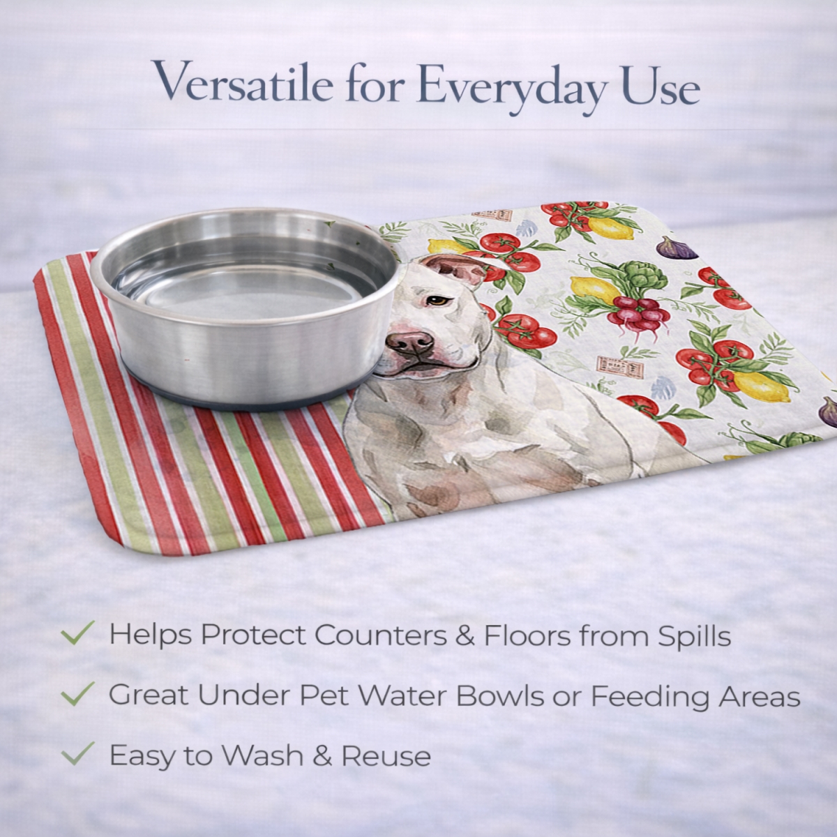 Picture of Carolines Treasures WDK8431DDM 21 x 14 in. White Staffordshire Bull Terrier Vegetables Dish Drying Mat
