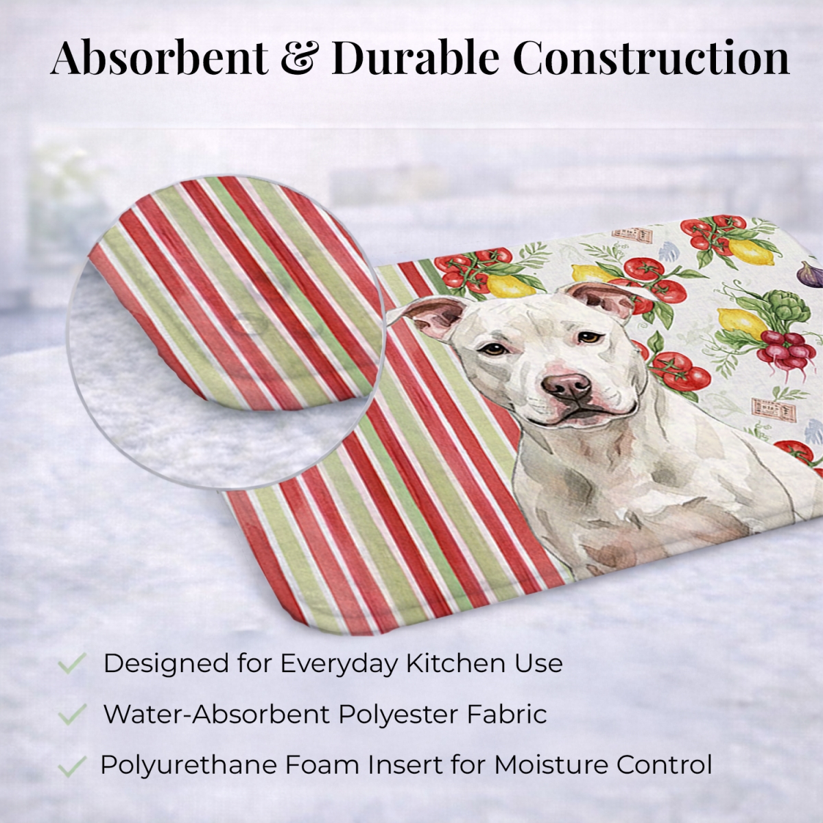 Picture of Carolines Treasures WDK8431DDM 21 x 14 in. White Staffordshire Bull Terrier Vegetables Dish Drying Mat