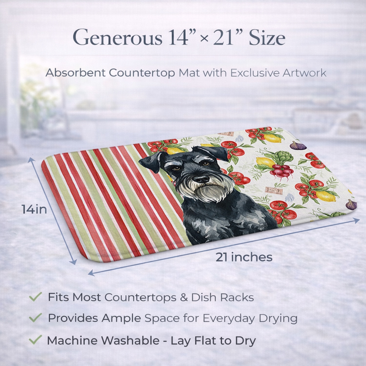 Picture of Carolines Treasures WDK8432DDM 21 x 14 in. Standard Schnauzer Vegetables Dish Drying Mat