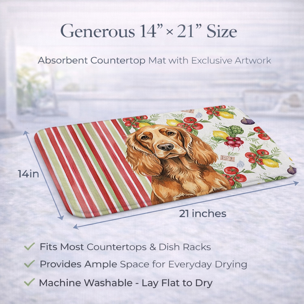Picture of Carolines Treasures WDK8433DDM 21 x 14 in. Sussex Spaniel Vegetables Dish Drying Mat