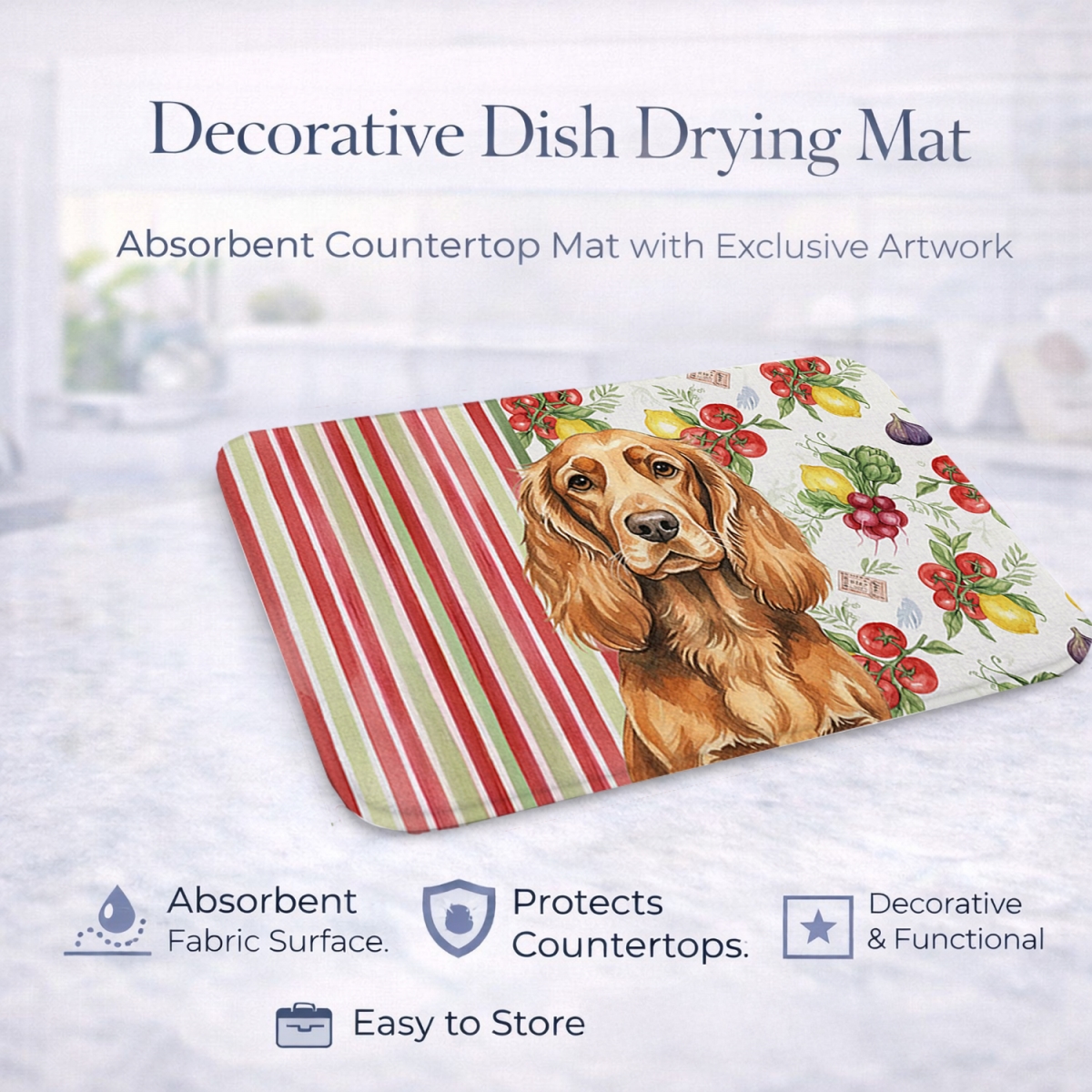 Picture of Carolines Treasures WDK8433DDM 21 x 14 in. Sussex Spaniel Vegetables Dish Drying Mat