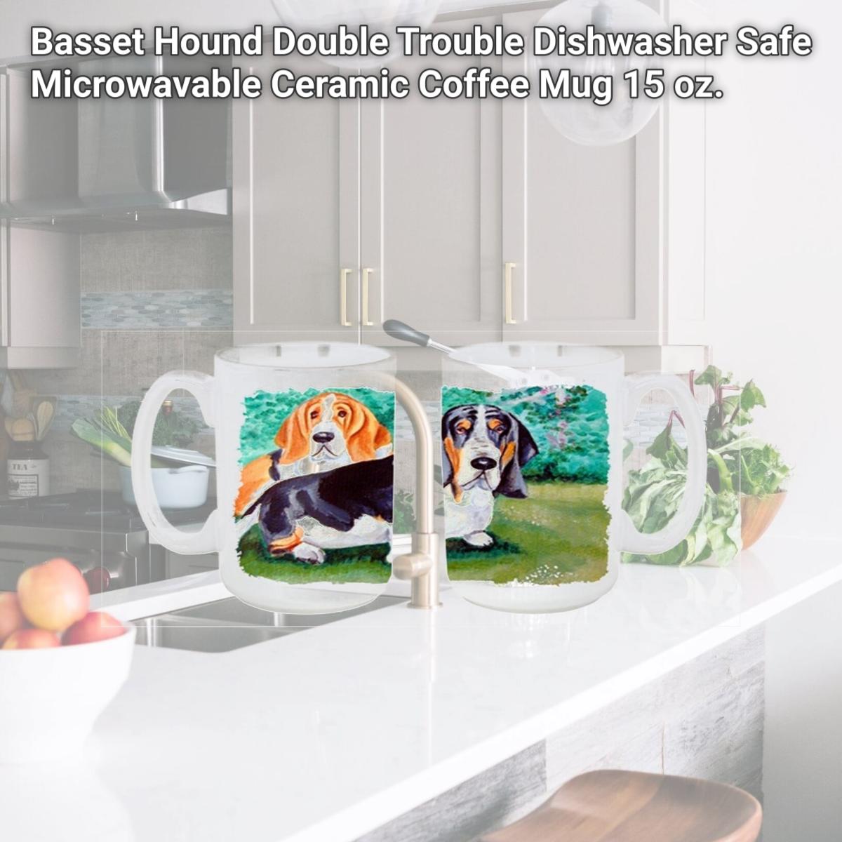 Picture of Carolines Treasures 7061CM15 Basset Hound Double Trouble Dishwasher Safe Microwavable Ceramic Coffee Mug 15 oz.