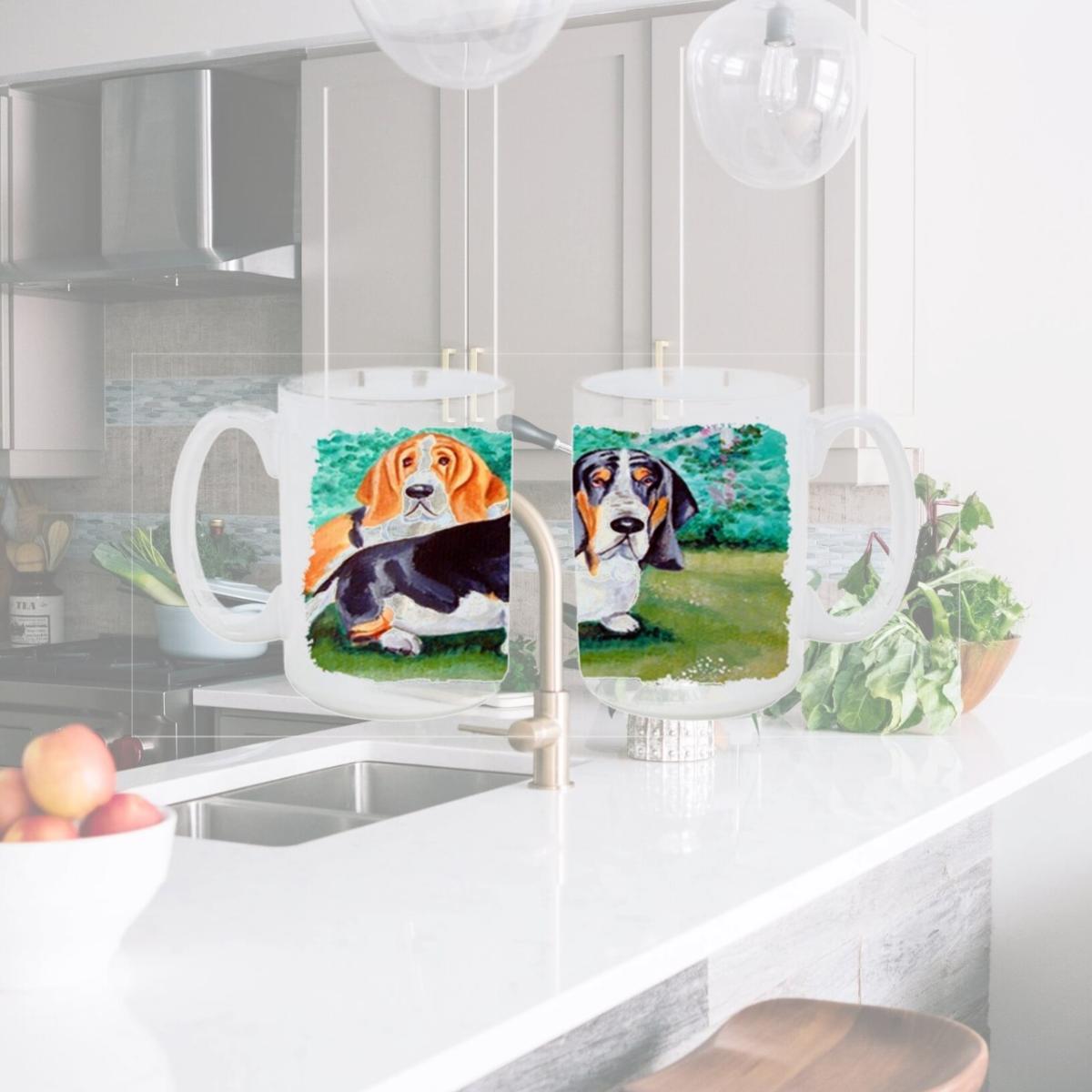 Picture of Carolines Treasures 7061CM15 Basset Hound Double Trouble Dishwasher Safe Microwavable Ceramic Coffee Mug 15 oz.