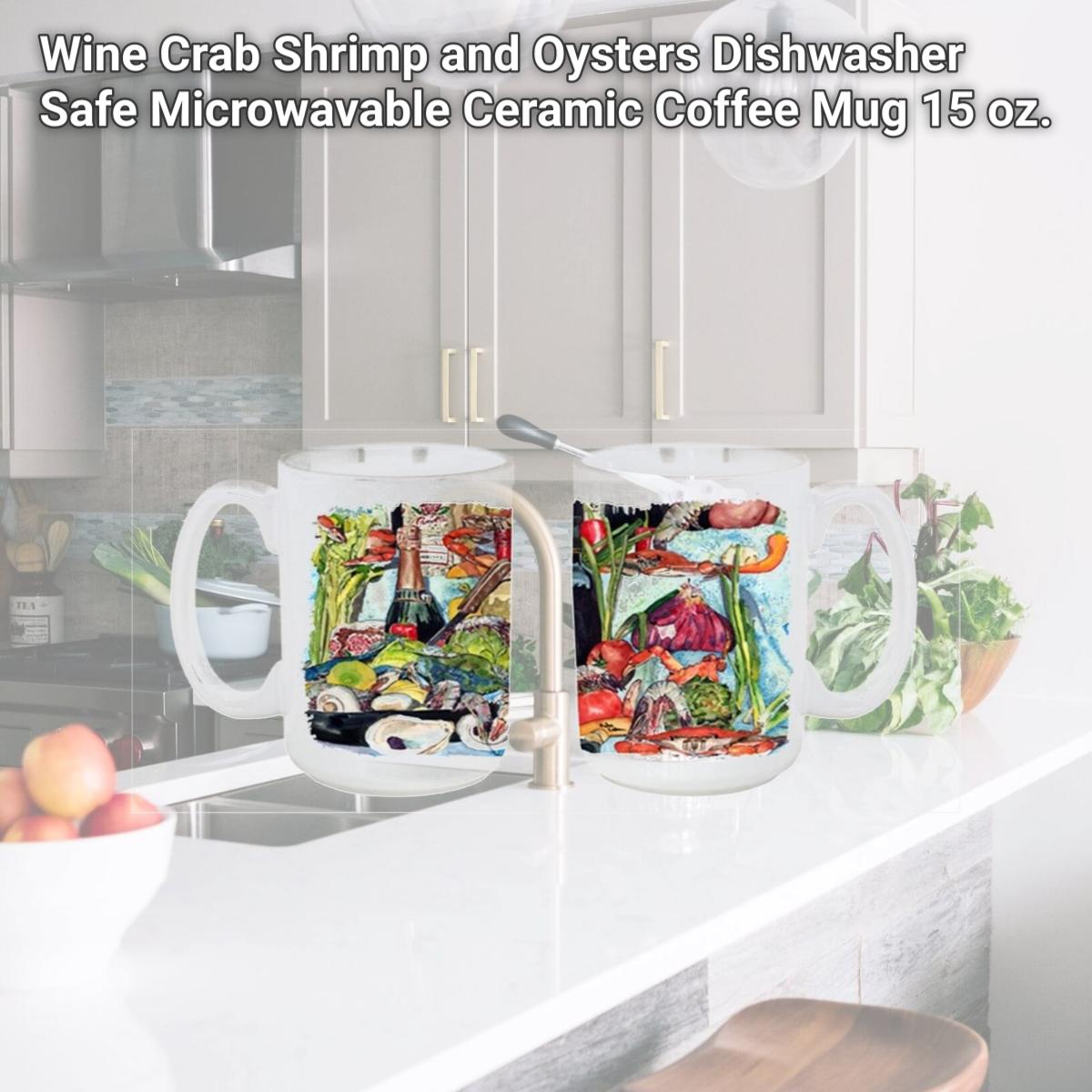 Picture of Carolines Treasures 8915CM15 Wine Crab Shrimp and Oysters Dishwasher Safe Microwavable Ceramic Coffee Mug 15 oz.