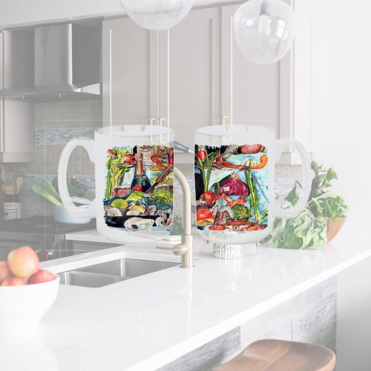 Picture of Carolines Treasures 8915CM15 Wine Crab Shrimp and Oysters Dishwasher Safe Microwavable Ceramic Coffee Mug 15 oz.
