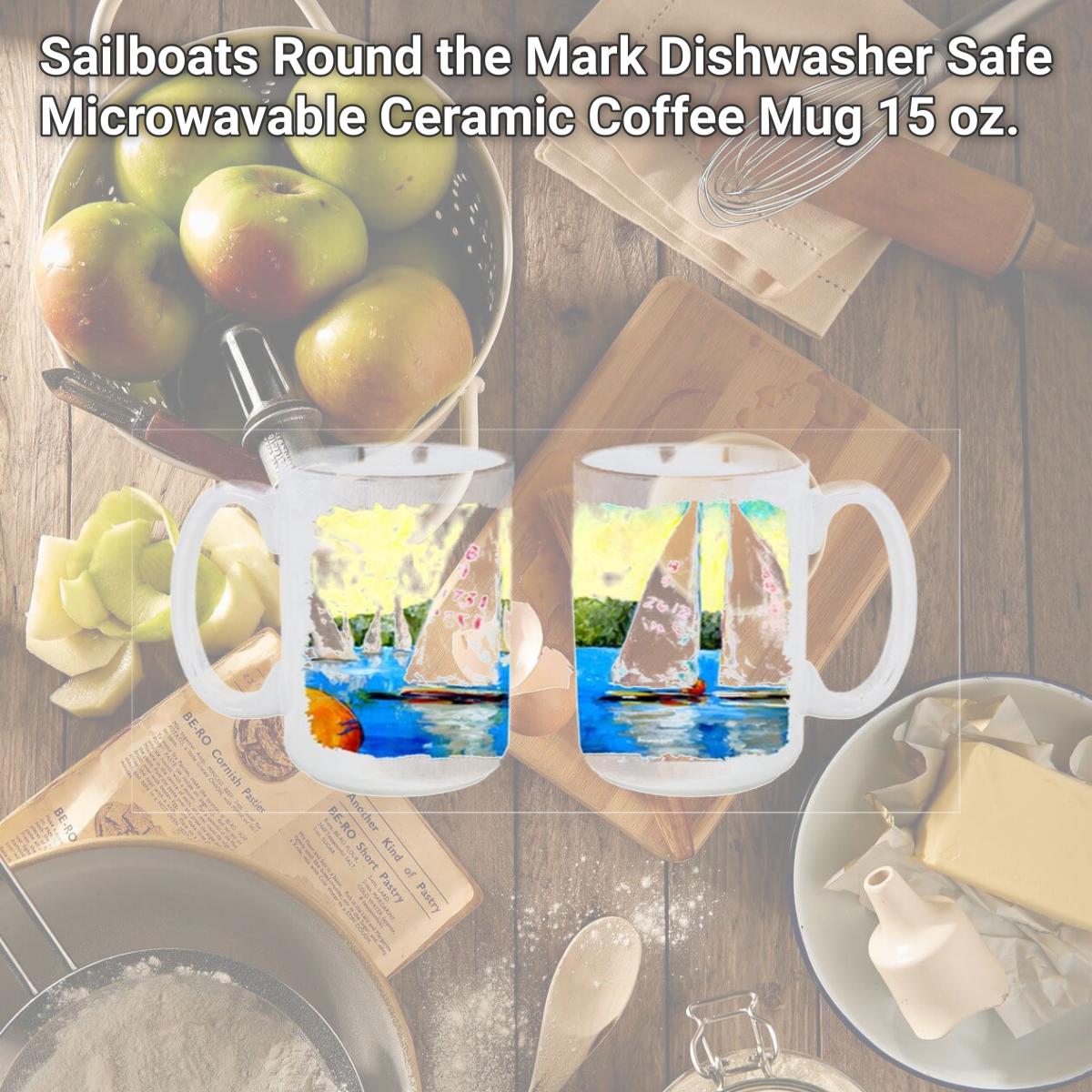 Picture of Carolines Treasures MW1094CM15 Sailboats Round the Mark Dishwasher Safe Microwavable Ceramic Coffee Mug 15 oz.