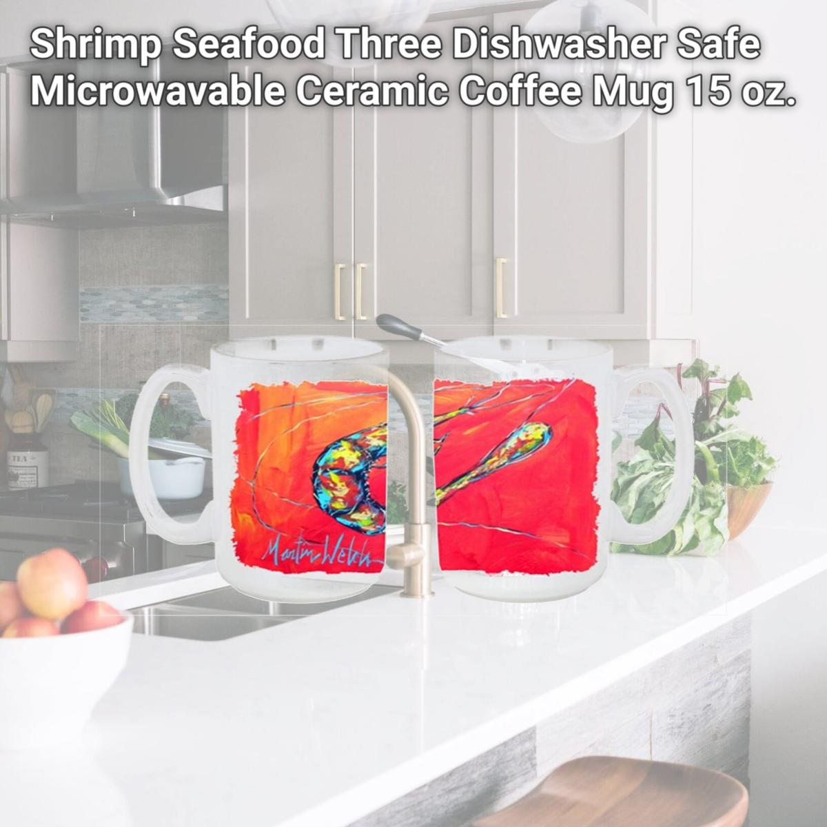 Picture of Carolines Treasures MW1097CM15 Shrimp Seafood Three Dishwasher Safe Microwavable Ceramic Coffee Mug 15 oz.