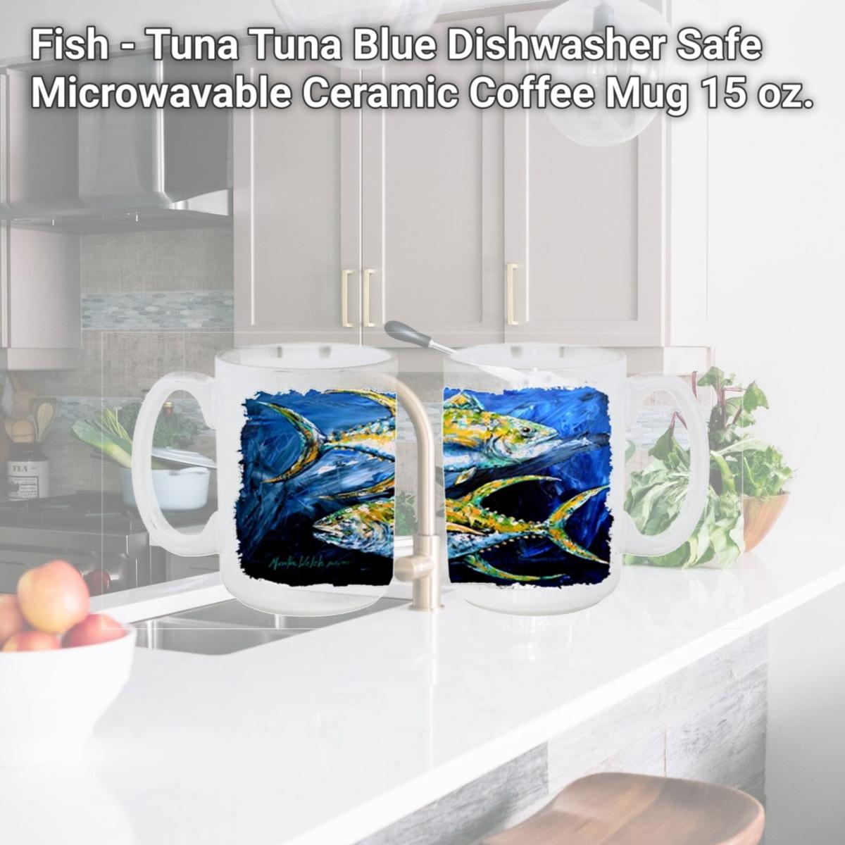 Picture of Carolines Treasures MW1125CM15 Fish - Tuna Tuna Blue Dishwasher Safe Microwavable Ceramic Coffee Mug 15 oz.