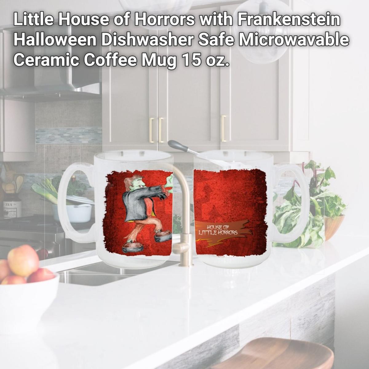 Picture of Carolines Treasures SB3007CM15 Little House of Horrors with Frankenstein Halloween Dishwasher Safe Microwavable Ceramic Coffee Mug 15 oz.