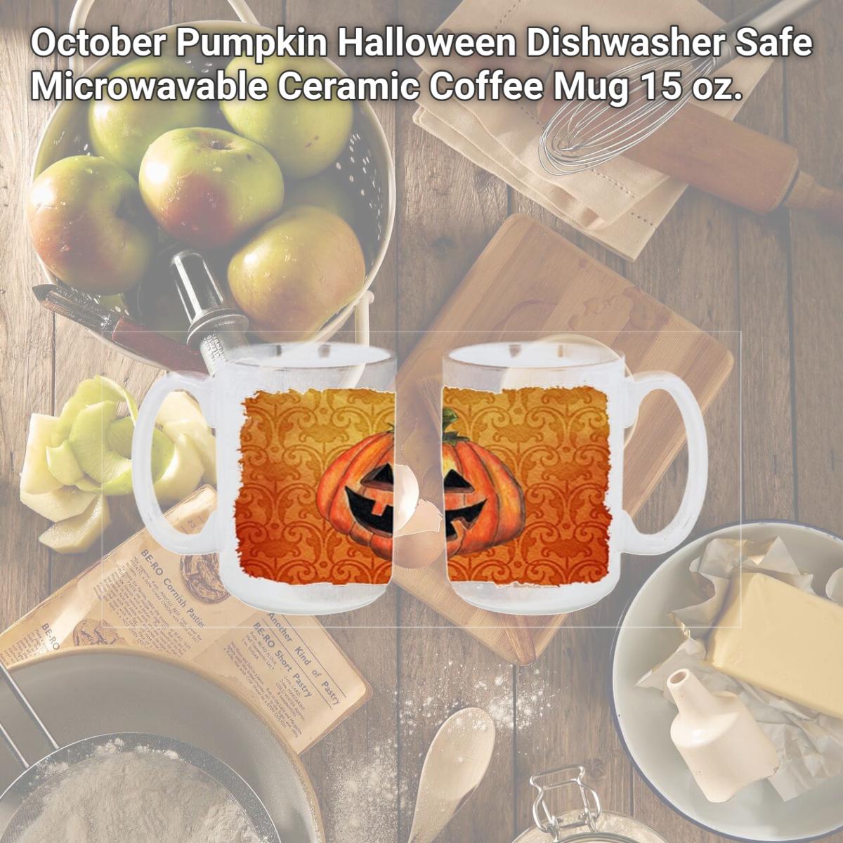 Picture of Carolines Treasures SB3020CM15 October Pumpkin Halloween Dishwasher Safe Microwavable Ceramic Coffee Mug 15 oz.