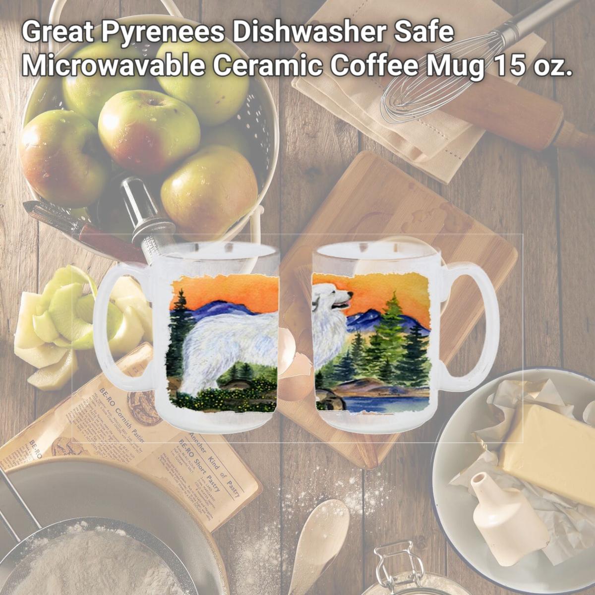 Picture of Carolines Treasures SS8183CM15 Great Pyrenees Dishwasher Safe Microwavable Ceramic Coffee Mug 15 oz.